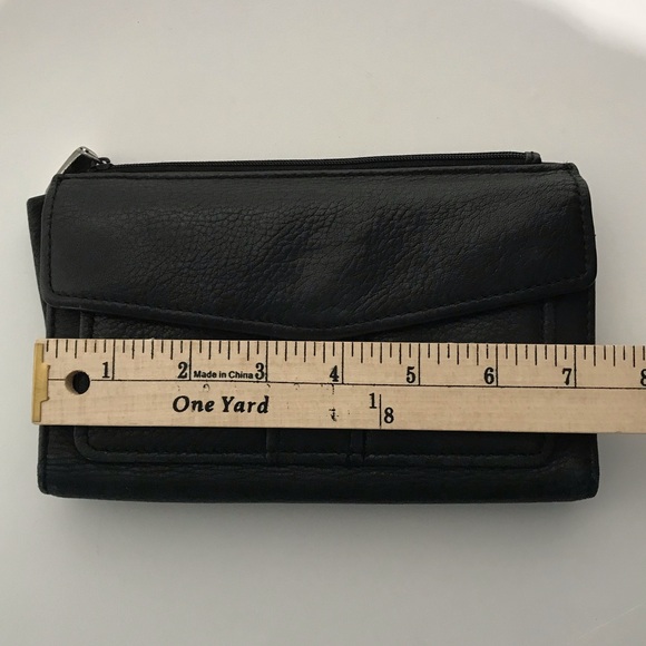 Vintage Fossil Women's Leather Wallet Black Tri Fold Flap Close Zipper Pocket - Picture 14 of 16